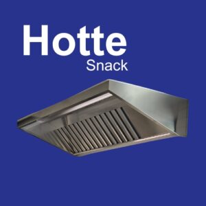 Image d’une hotte snack professionnelle en acier inoxydable, conçue pour l’extraction efficace des fumées et vapeurs dans les petites cuisines, snacks, food-trucks et points de restauration rapide. La hotte présente un design moderne en inox avec filtres à chicanes et éclairage intégré, idéale pour un usage intensif en milieu professionnel. Le fond bleu met en valeur la structure robuste et brillante de la hotte, soulignant sa qualité et sa durabilité.