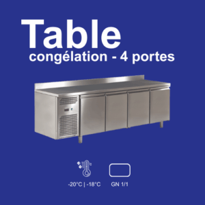 Table congélation autonome (avec compresseur). Côté de compresseur au choix à la commande. Compris dans la livraison 4 grilles GN 1/1 et glissières. Matériel professionnel et acier inoxidable. Garantie 2 ans sur site.