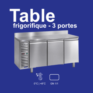 Table frigorifique autonome (avec compresseur). Côté de compresseur au choix à la commande. Compris dans la livraison 3 grilles GN 1/1 et glissières. Matériel professionnel et acier inoxidable. Garantie 2 ans sur site.