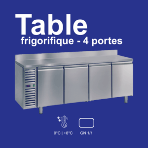 Table frigorifique autonome (avec compresseur). Côté de compresseur au choix à la commande. Compris dans la livraison 4 grilles GN 1/1 et glissières. Matériel professionnel et acier inoxidable. Garantie 2 ans sur site.