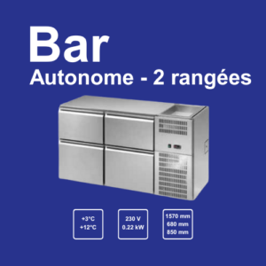 Bar autonome inox Artserf 2 rangées, proposé par Gastromachines SA, offrant un excellent équilibre entre capacité et compacité pour bars et restaurants.