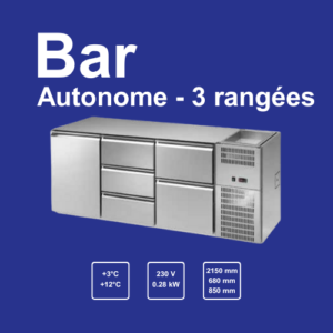 Bar autonome inox Artserf 3 rangées, solution professionnelle distribuée par Gastromachines SA, pour une organisation optimale et une réfrigération performante.