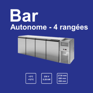 Bar autonome inox Artserf 4 rangées, conçu pour les établissements à fort débit. Réfrigération ventilée, grande capacité et finition inox professionnelle par Gastromachines SA.