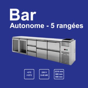 Bar autonome inox Artserf 5 rangées, capacité maximale et performance industrielle. Solution haut de gamme pour bars et hôtels, distribuée par Gastromachines SA.