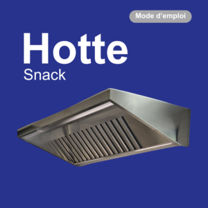 Image d’une hotte snack professionnelle en acier inoxydable, conçue pour l’extraction efficace des fumées et vapeurs dans les petites cuisines, snacks, food-trucks et points de restauration rapide. La hotte présente un design moderne en inox avec filtres à chicanes et éclairage intégré, idéale pour un usage intensif en milieu professionnel. Le fond bleu met en valeur la structure robuste et brillante de la hotte, soulignant sa qualité et sa durabilité.